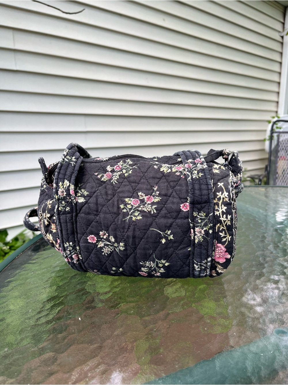 Vera Bradley Black Quilted Shoulder Bag with Pink Floral Print - Picture 5 of 5
